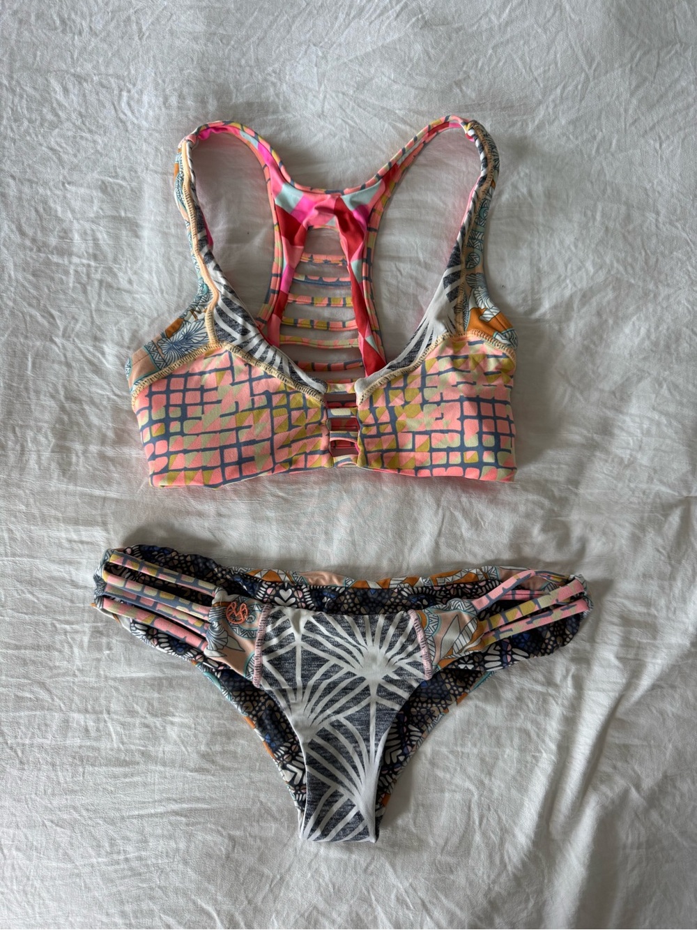 Maaji Multicolor Strappy Bikini Set - Pink, Coral, Blue, Black